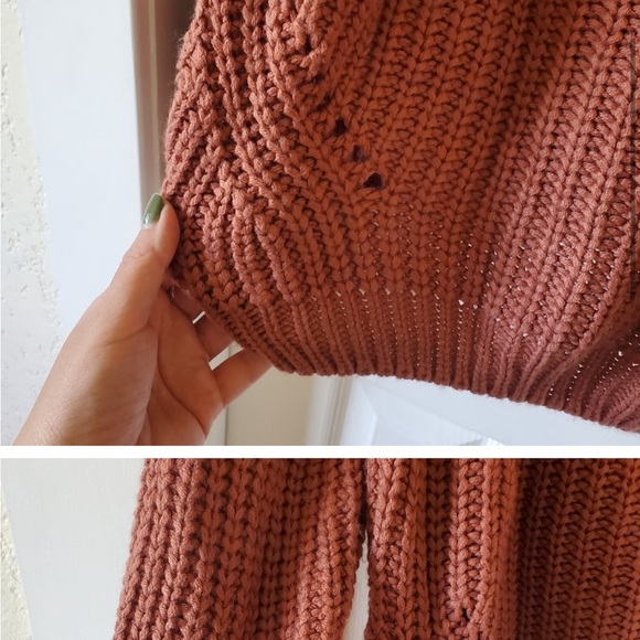 Anthropologie Moon & Madison Burnt Orange Cable Knit Off Shoulder Sweater - Picture 7 of 7